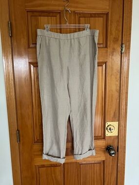 Pure‎ Jill Medium Linen Capri Pants Cuffed J Jill Tan Elastic Waist w Pockets